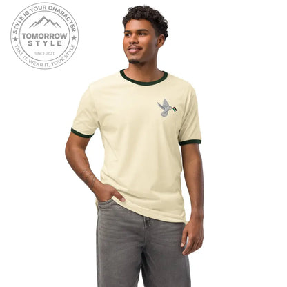 Besticktes Herren T-Shirt mit Friedensvogel und Palestine - Flagge - Tomorrow Style