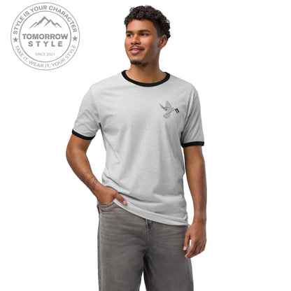 Besticktes Herren T-Shirt mit Friedensvogel und Palestine - Flagge - Tomorrow Style