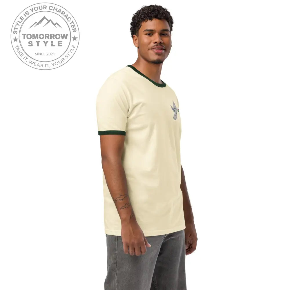 Besticktes Herren T-Shirt mit Friedensvogel und Palestine - Flagge - Tomorrow Style