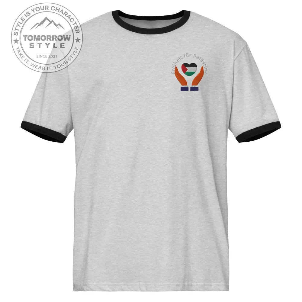 Damen Besticktes T-Shirt mit Palestine - Flagge und 'Freiheit für Palästina' - Tomorrow Style