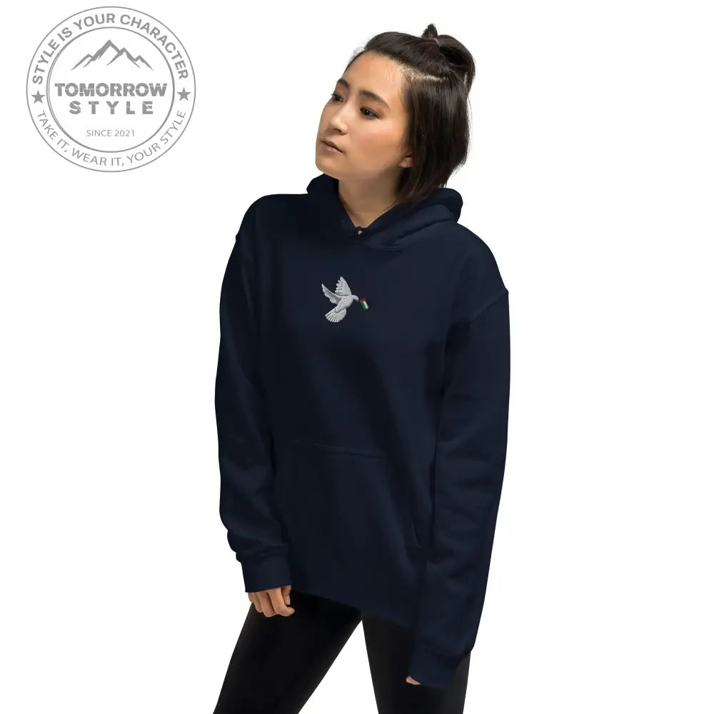 Damen Hoodie mit besticktem Frieden Vogel und Palästinenserflagge - Tomorrow Style