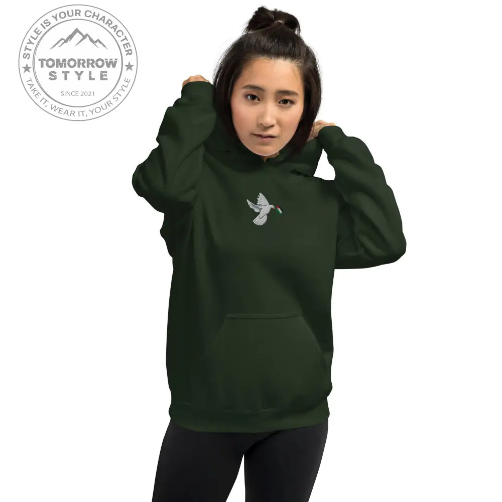 Damen Hoodie mit besticktem Frieden Vogel und Palästinenserflagge - Tomorrow Style