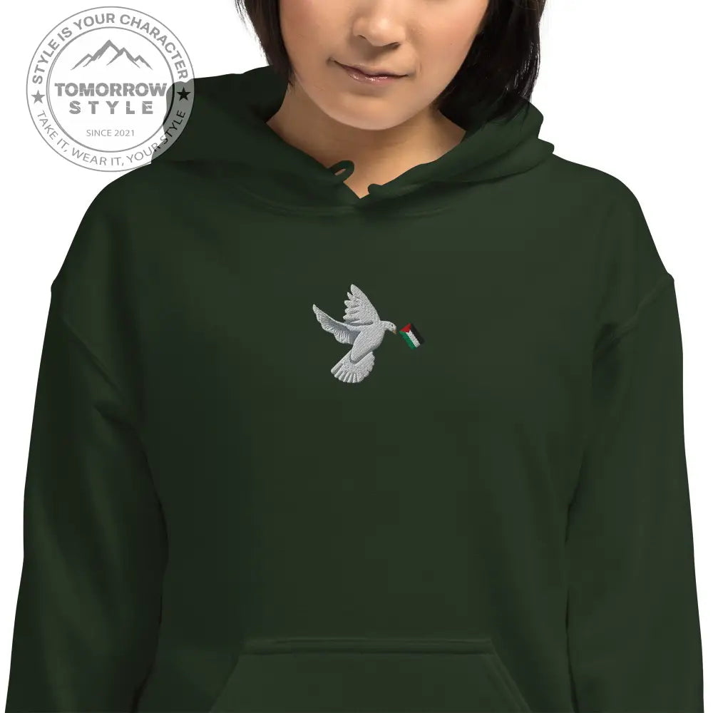 Damen Hoodie mit besticktem Frieden Vogel und Palästinenserflagge - Tomorrow Style