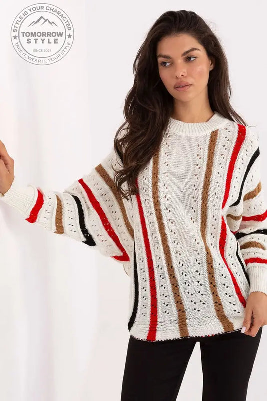 Damen Oversize - Pullover mit Lochmuster und Streifen - Tomorrow Style