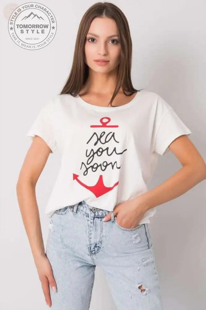 Damen T - Shirt mit kurzen Ärmeln und dekorativem Druck - Tomorrow Style