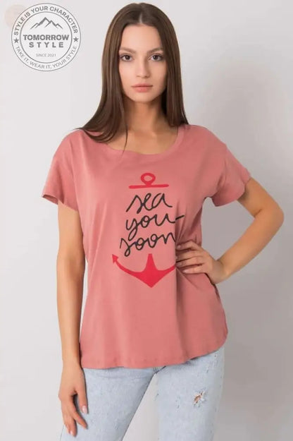 Damen T - Shirt mit kurzen Ärmeln und dekorativem Druck - Tomorrow Style