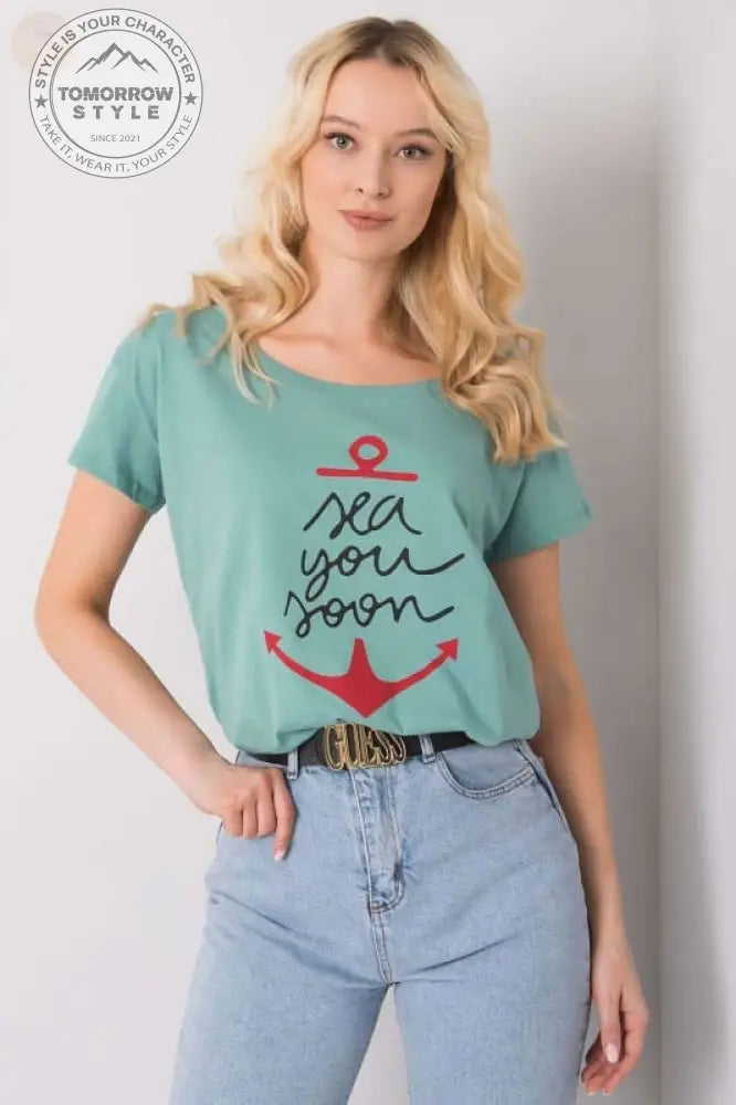 Damen T - Shirt mit kurzen Ärmeln und dekorativem Druck - Tomorrow Style