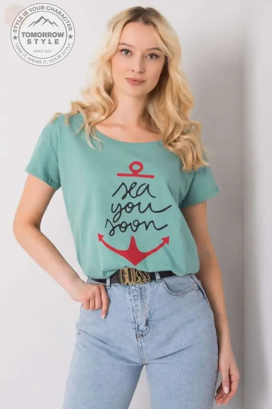 Damen T - Shirt mit kurzen Ärmeln und dekorativem Druck - Tomorrow Style