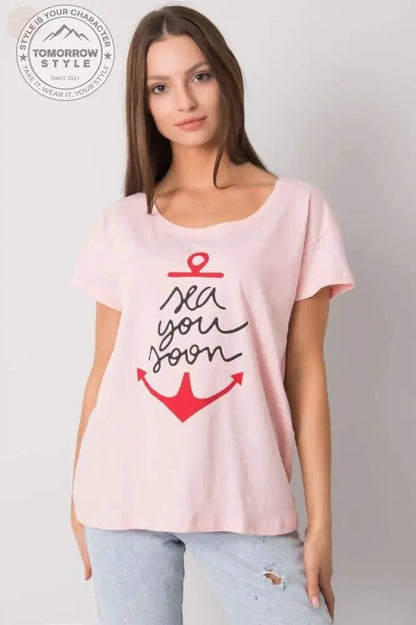 Damen T - Shirt mit kurzen Ärmeln und dekorativem Druck - Tomorrow Style
