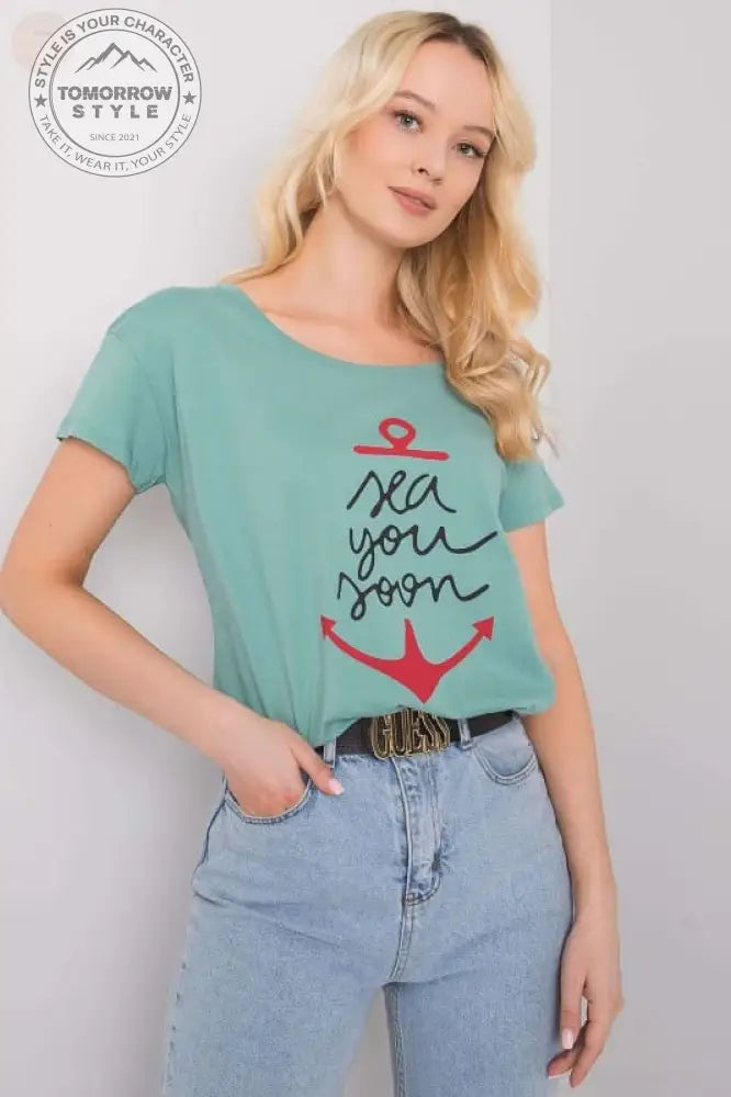 Damen T - Shirt mit kurzen Ärmeln und dekorativem Druck - Tomorrow Style