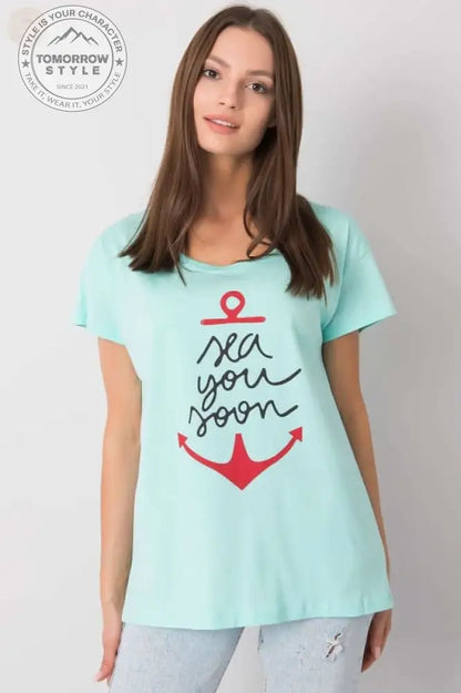 Damen T - Shirt mit kurzen Ärmeln und dekorativem Druck - Tomorrow Style