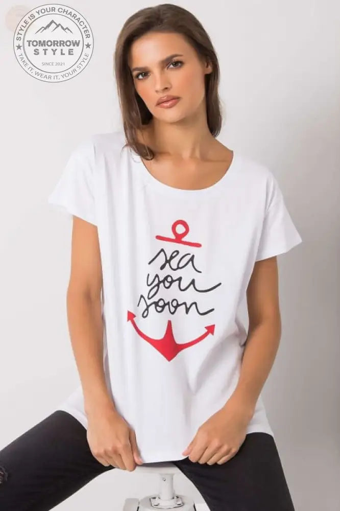 Damen T - Shirt mit kurzen Ärmeln und dekorativem Druck - Tomorrow Style