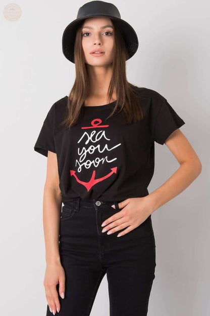 Damen T - Shirt mit kurzen Ärmeln und dekorativem Druck - Tomorrow Style