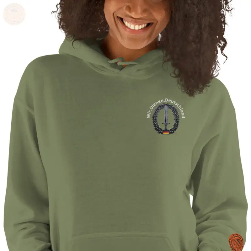 Bundeswehr Premium Hoodie mit Stickerei für Damen und Herren - Militärgrün / S