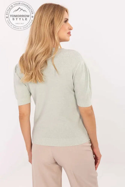 Eleganter Damenpullover mit Ballonärmeln und dekorativen Jet - Steinen – Stilvoll für Büro und Alltag - Tomorrow Style