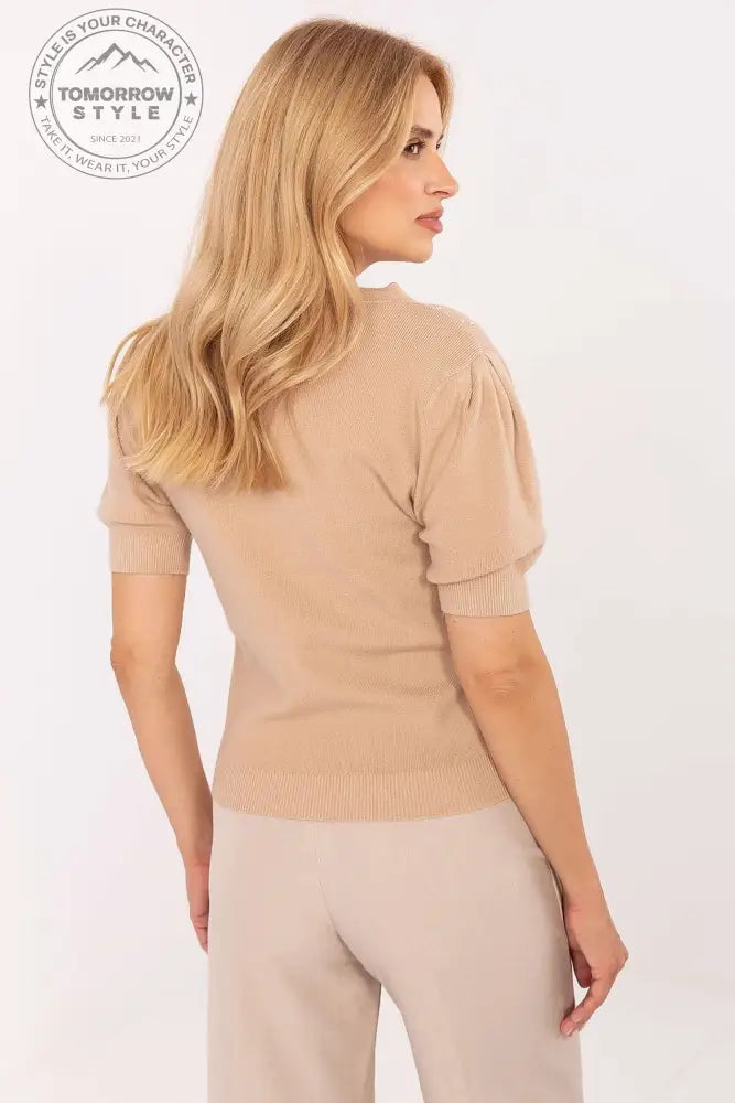 Eleganter Damenpullover mit puffigen Ärmel und dekorativen Jet - Perlen – Stilvoll für Arbeit und Alltag - Tomorrow Style