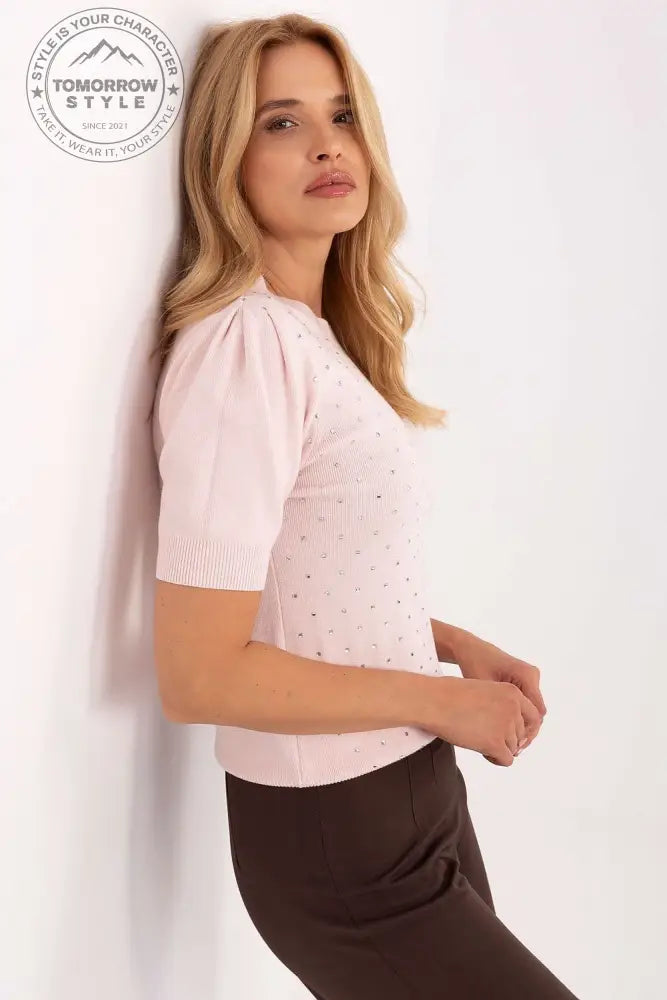 Eleganter Damenpullover mit puffigen Ärmeln und dekorativen Jet - Details für Büro und Alltag - Tomorrow Style