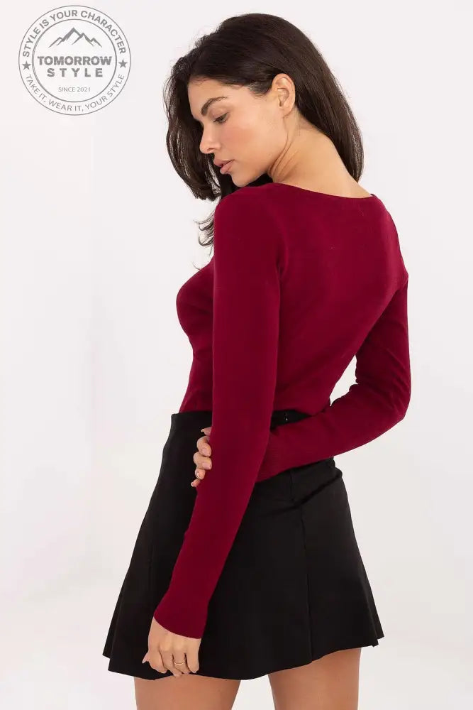 Eleganter V - Ausschnitt Damenpullover mit dekorativem Element - Tomorrow Style