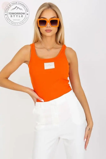 Geripptes Bliss - Tanktop: Oberteil mit dekorativem Aufnäher - Tomorrow Style