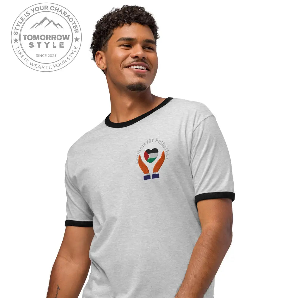 Herren Besticktes T-Shirt mit Palestine - Flagge und 'Freiheit für Palästina' - Tomorrow Style