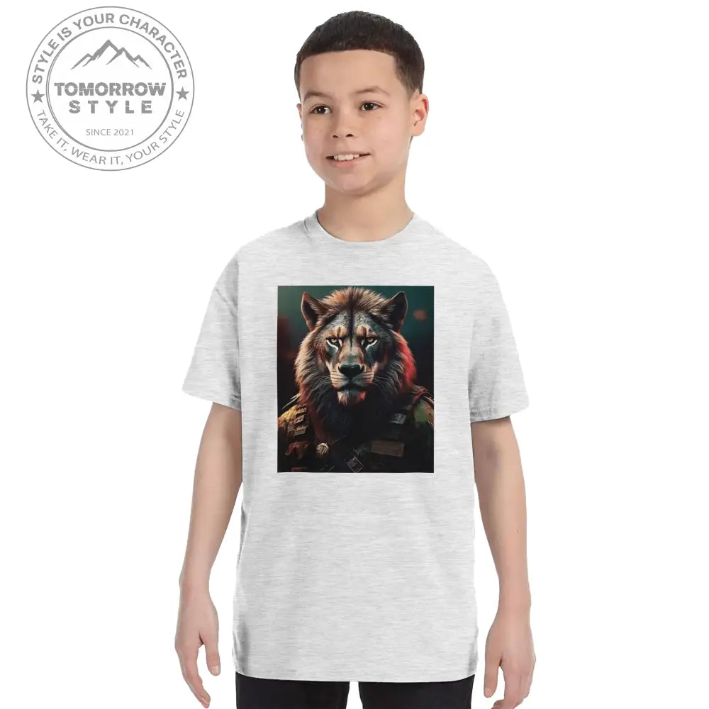 Klassisches Rundhals - T-Shirt für Kinder – Stylischer Soldier Lion Druck - Tomorrow Style