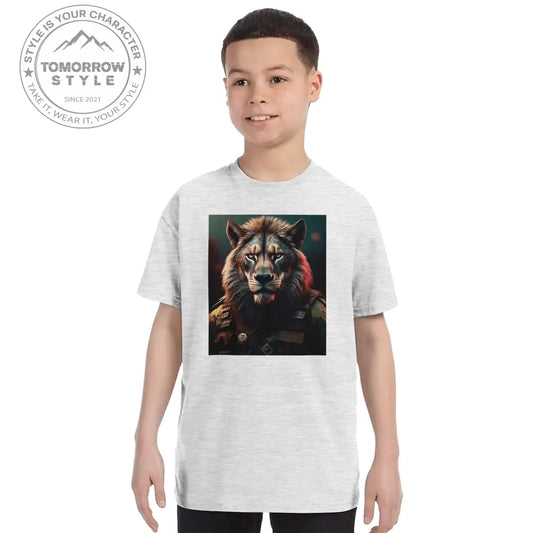 Klassisches Rundhals - T-Shirt für Kinder – Stylischer Soldier Lion Druck - Tomorrow Style
