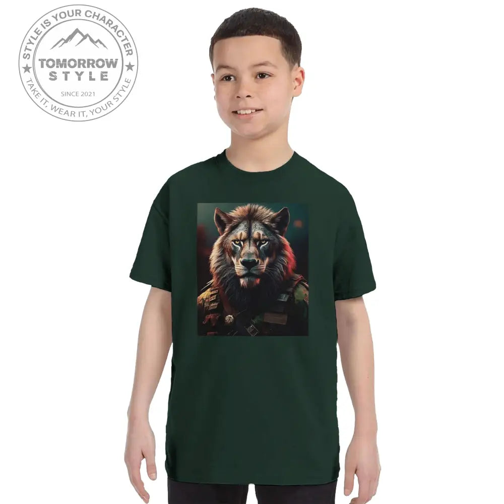 Klassisches Rundhals - T-Shirt für Kinder – Stylischer Soldier Lion Druck - Tomorrow Style
