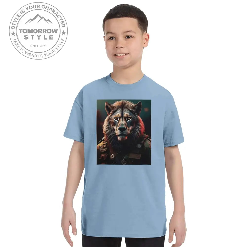 Klassisches Rundhals - T-Shirt für Kinder – Stylischer Soldier Lion Druck - Tomorrow Style