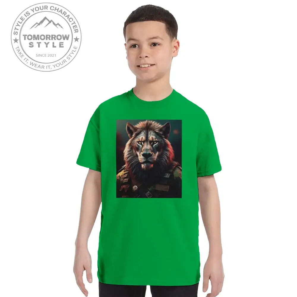 Klassisches Rundhals - T-Shirt für Kinder – Stylischer Soldier Lion Druck - Tomorrow Style