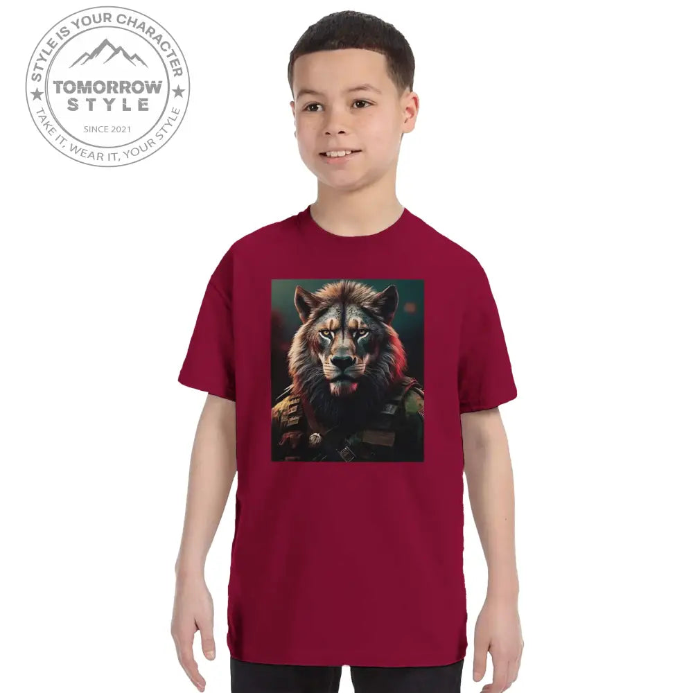 Klassisches Rundhals - T-Shirt für Kinder – Stylischer Soldier Lion Druck - Tomorrow Style