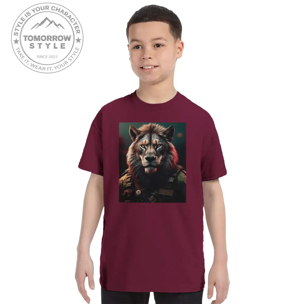Klassisches Rundhals - T-Shirt für Kinder – Stylischer Soldier Lion Druck - Tomorrow Style