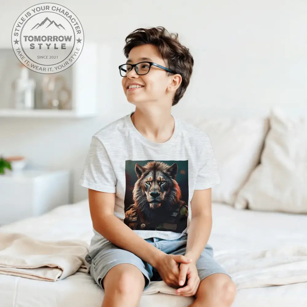 Klassisches Rundhals - T-Shirt für Kinder – Stylischer Soldier Lion Druck - Tomorrow Style