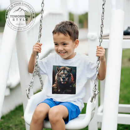 Klassisches Rundhals - T-Shirt für Kinder – Stylischer Soldier Lion Druck - Tomorrow Style
