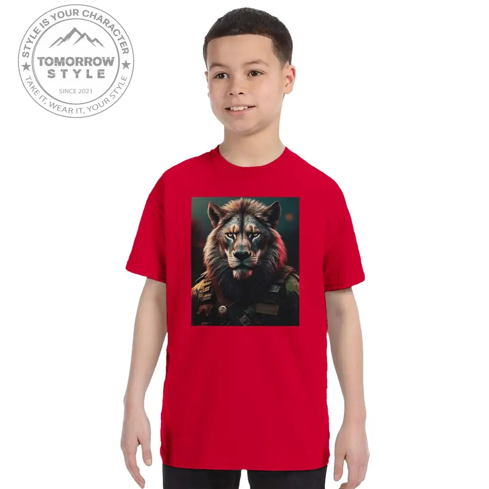 Klassisches Rundhals - T-Shirt für Kinder – Stylischer Soldier Lion Druck - Tomorrow Style