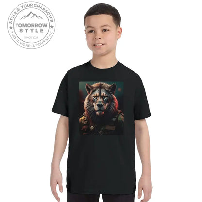 Klassisches Rundhals - T-Shirt für Kinder – Stylischer Soldier Lion Druck - Tomorrow Style