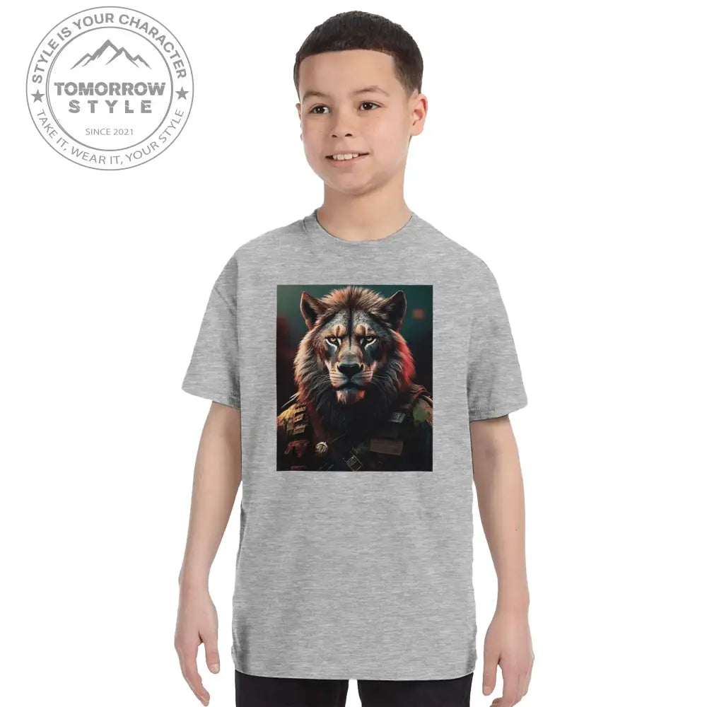 Klassisches Rundhals - T-Shirt für Kinder – Stylischer Soldier Lion Druck - Tomorrow Style