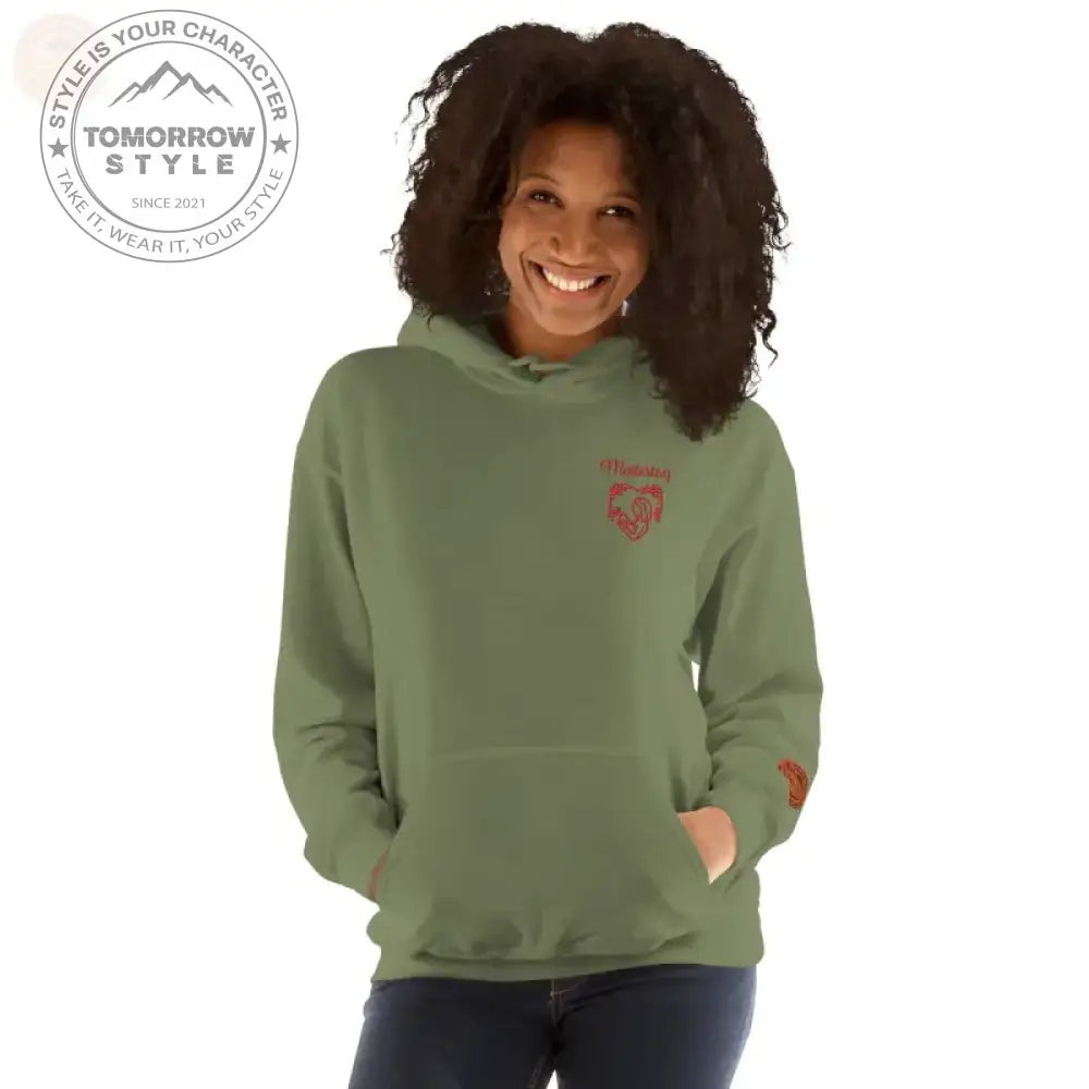 Bestickte Damen Hoodie - Militärgrün / S