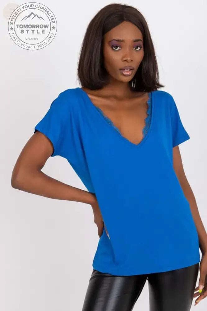 Lace Trim Damen T-Shirt - Kurze Ärmel & Serek Ausschnitt! - Tomorrow Style