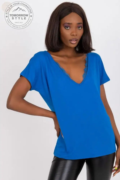 Lace Trim Damen T-Shirt - Kurze Ärmel & Serek Ausschnitt! - Tomorrow Style