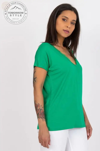 Lace Trim Damen T-Shirt - Kurze Ärmel & Serek Ausschnitt! - Tomorrow Style