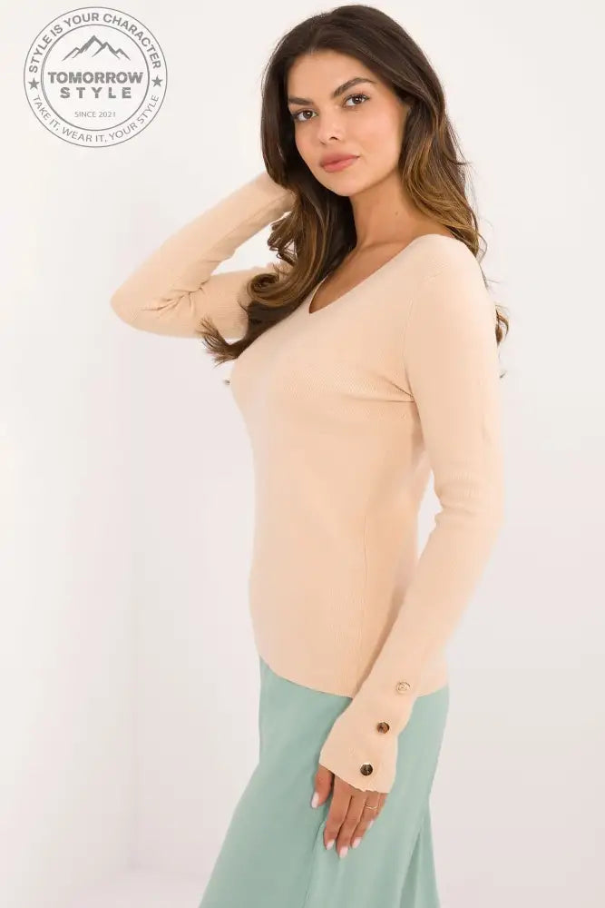 Lässiger Damenpulli mit V-Ausschnitt und dekorativen Knöpfen – Ideal für Alltag und Büro - Tomorrow Style