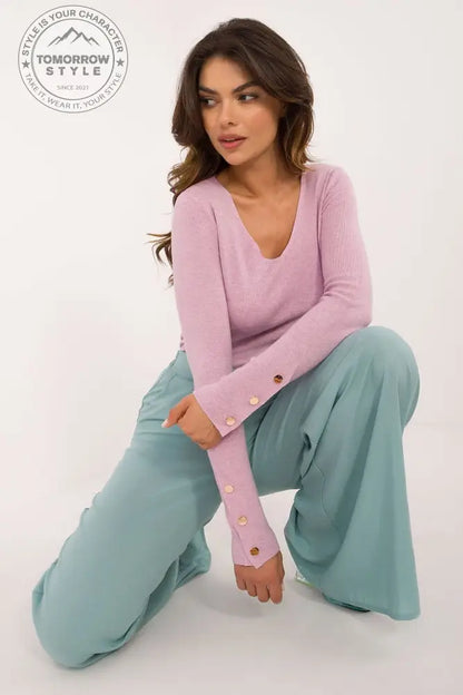 Lässiger Damenpulli mit V-Ausschnitt und dekorativen Knöpfen – Ideal für Alltag und Büro - Tomorrow Style