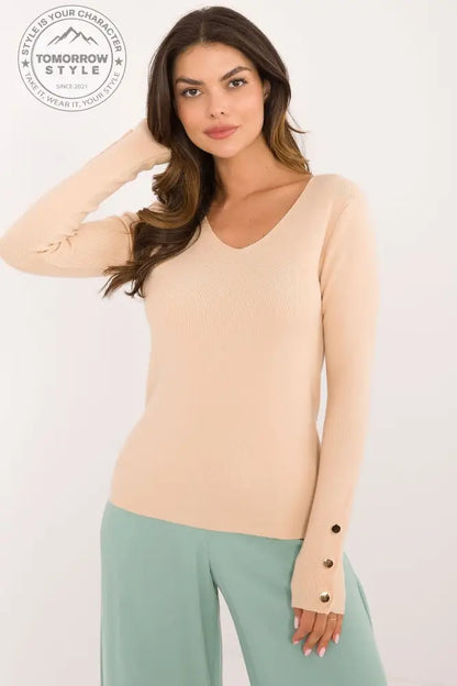 Lässiger Damenpulli mit V-Ausschnitt und dekorativen Knöpfen – Ideal für Alltag und Büro - Tomorrow Style