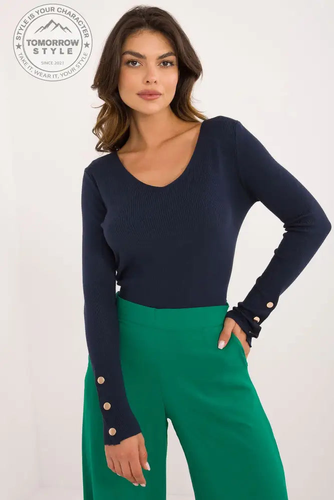 Lässiger Damenpulli mit V-Ausschnitt und dekorativen Knöpfen – Ideal für Alltag und Büro - Tomorrow Style