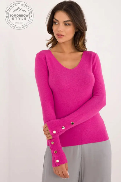 Lässiger Damenpulli mit V-Ausschnitt und dekorativen Knöpfen – Ideal für Alltag und Büro - Tomorrow Style