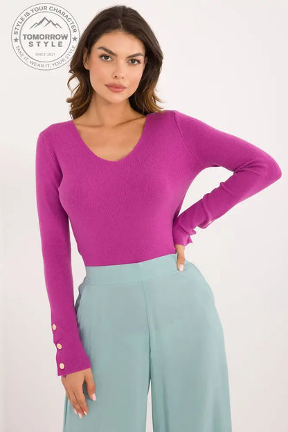 Lässiger Damenpulli mit V-Ausschnitt und dekorativen Knöpfen – Ideal für Alltag und Büro - Tomorrow Style