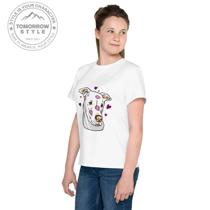 Mädchen Rundhals T-Shirt mit bedrucktem Hund und Herzen - Tomorrow Style