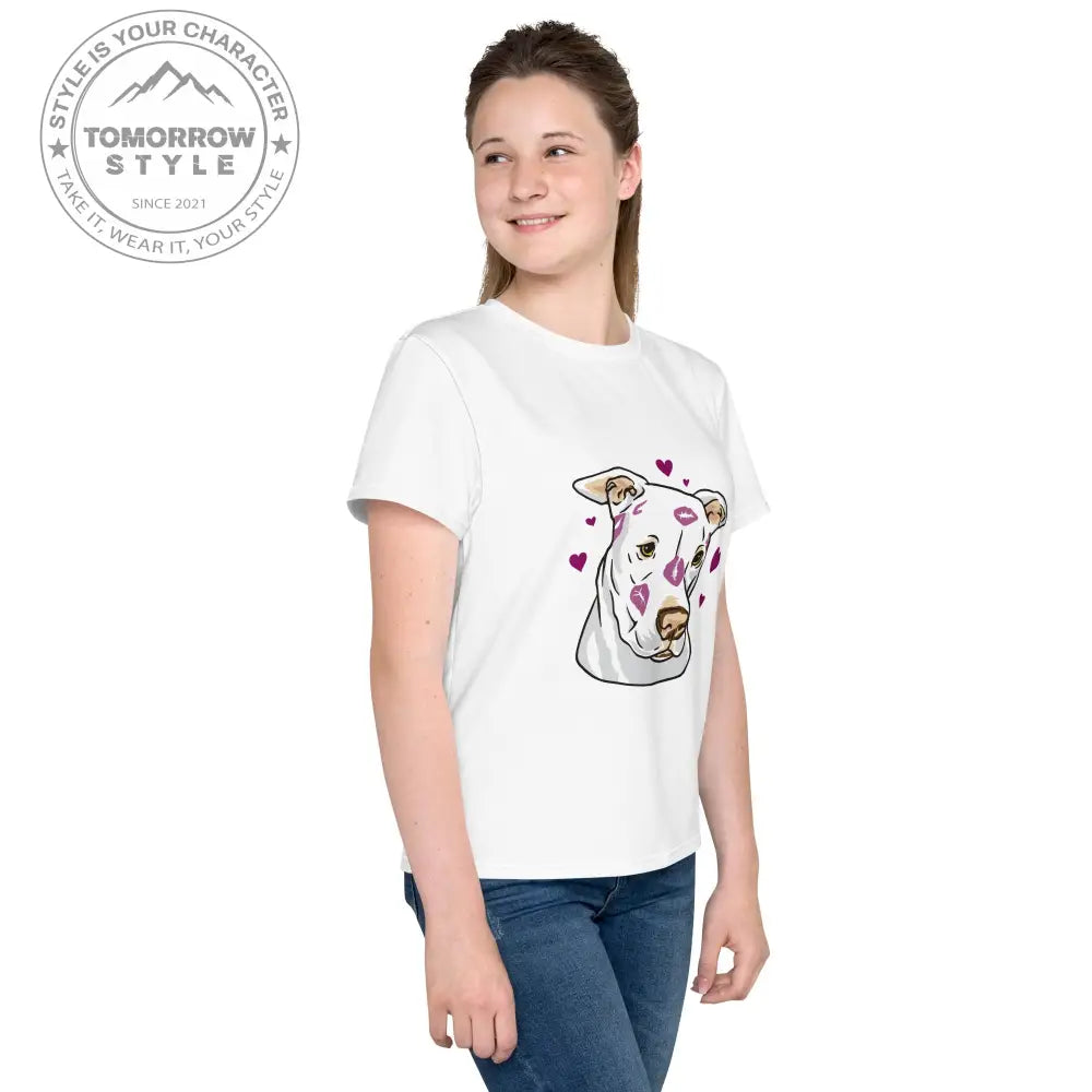 Mädchen Rundhals T-Shirt mit bedrucktem Hund und Herzen - Tomorrow Style