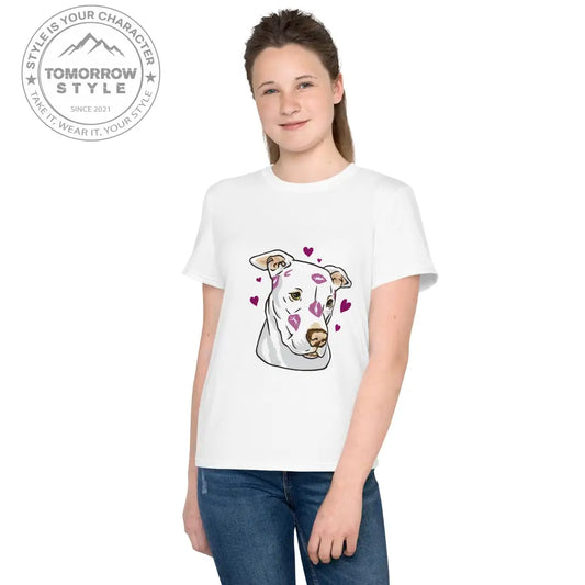 Mädchen Rundhals T-Shirt mit bedrucktem Hund und Herzen - Tomorrow Style