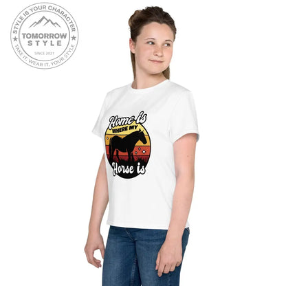 Mädchen Rundhals T-Shirt mit bedrucktem Pferd - Motiv - Tomorrow Style